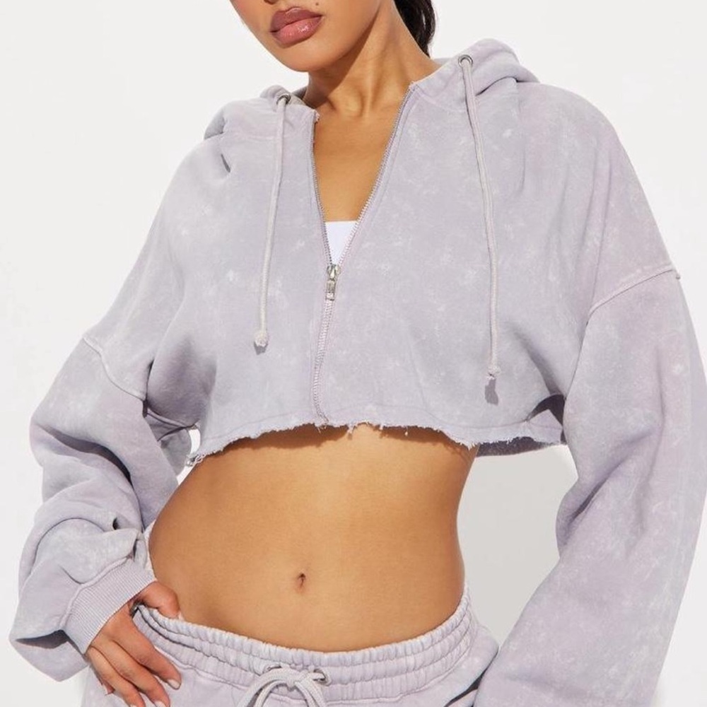 Fashion Nova Light Gray Cropped Hoodie